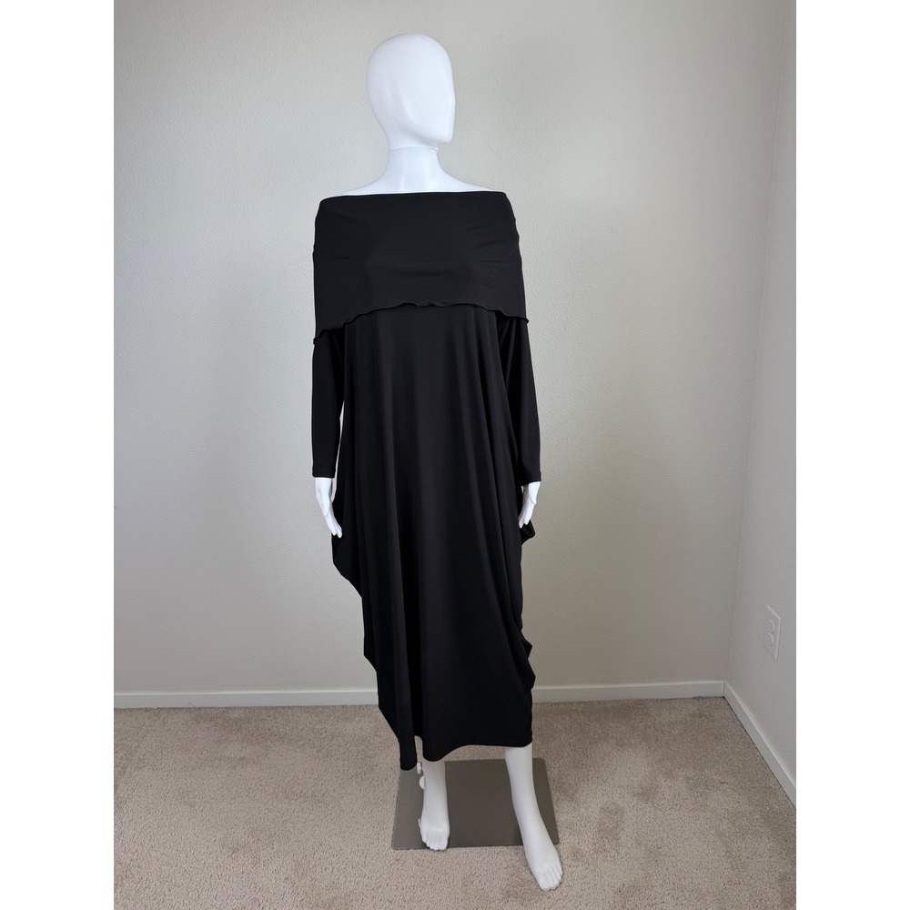 Sun Kim Maryann Black Cowl Neck Maxi Dress L Off Shoulder Lagenlook USA Artsy